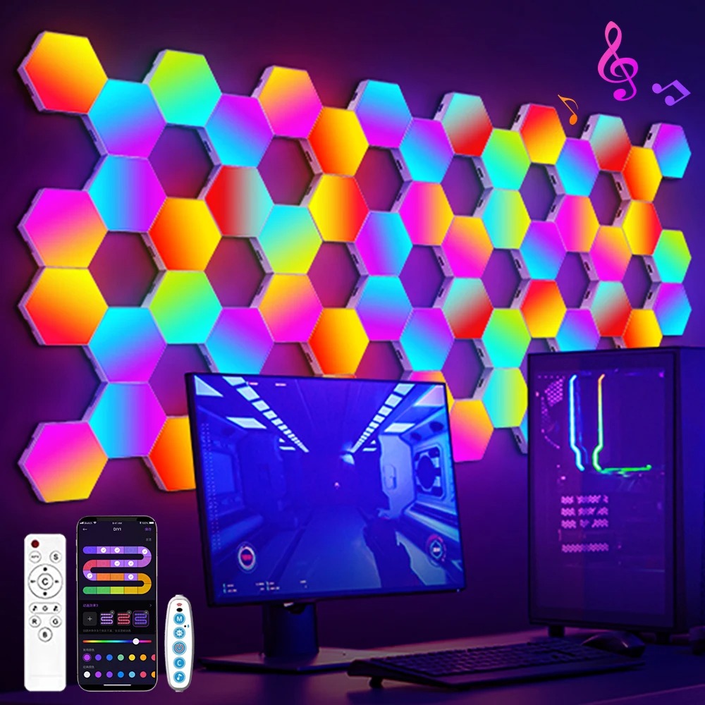 Smart Hexagonal Wall Lamp - Colour Changing Ambient Night Light